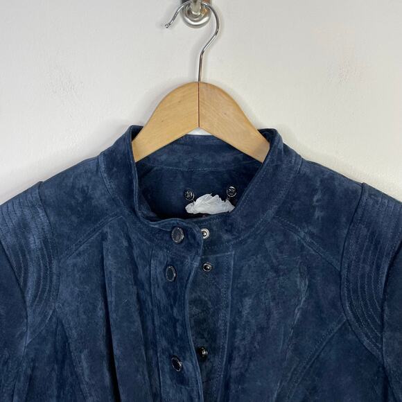 Isaac Mizrahi Live Blue Suede Leather Moto Jacket Coat Fall Winter Womens 22W 22 - Picture 3 of 13